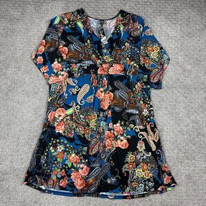 Slinky Brand Dress Womens 3X Floral Paisley Stretch Knit Boho Made USA